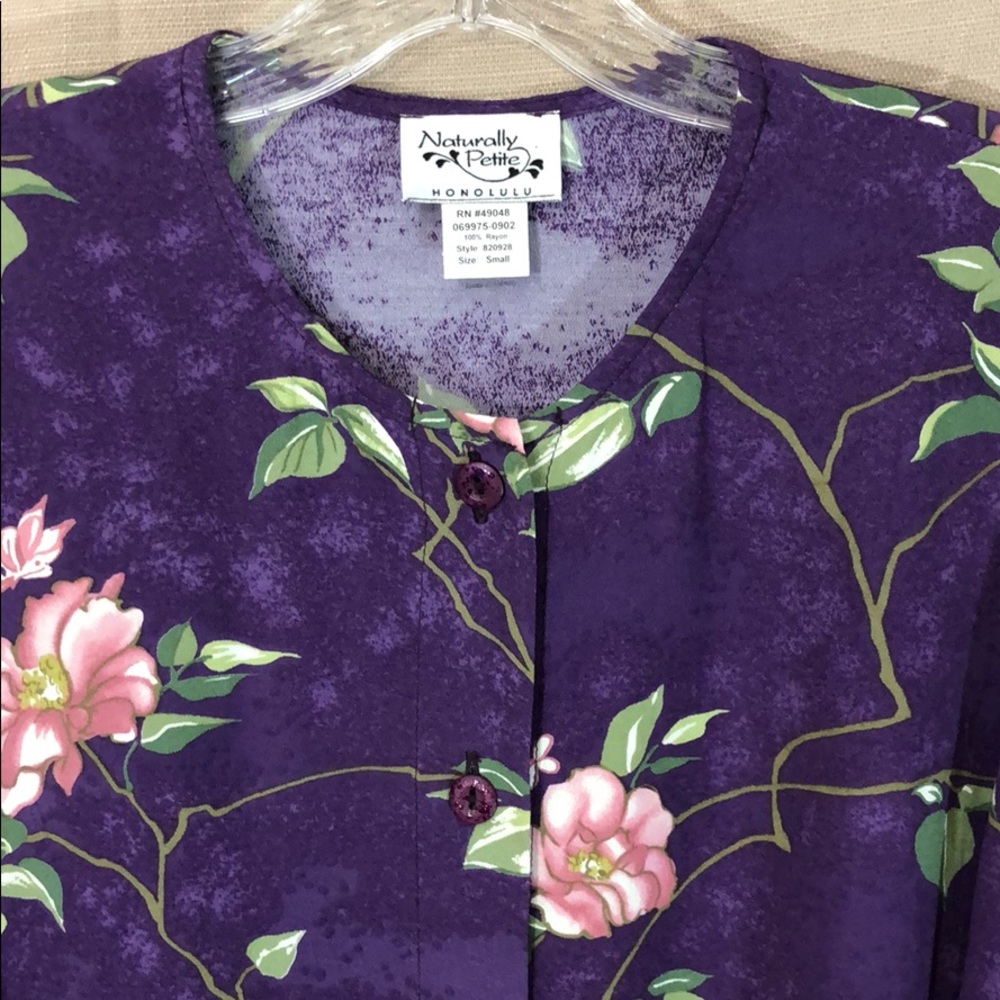 Vintage NATURALLY PETITE Honolulu Floral Button Down Blouse Blouse Top Sz SP - Picture 5 of 12